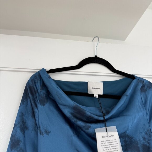 NWT Reformation Ciana Satin Maxi Dress Sz 8 In Fantasy Blue Floral Long - Picture 5 of 9